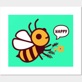 Be Happy, Funny Bee Pun, Bee Happy Posters and Art